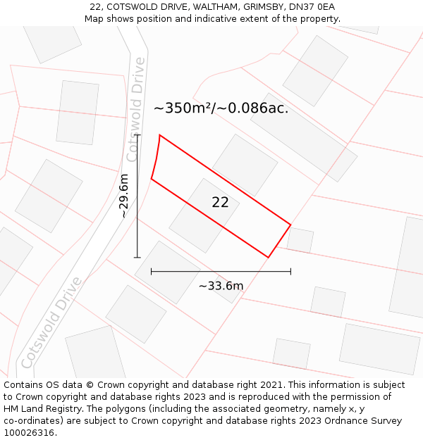 22, COTSWOLD DRIVE, WALTHAM, GRIMSBY, DN37 0EA: Plot and title map