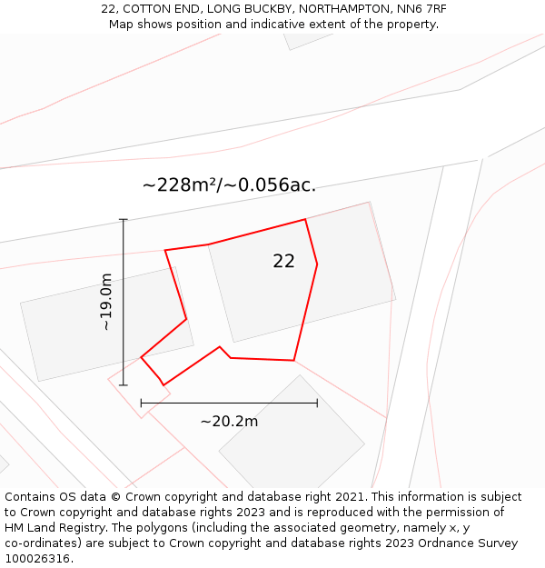 22, COTTON END, LONG BUCKBY, NORTHAMPTON, NN6 7RF: Plot and title map