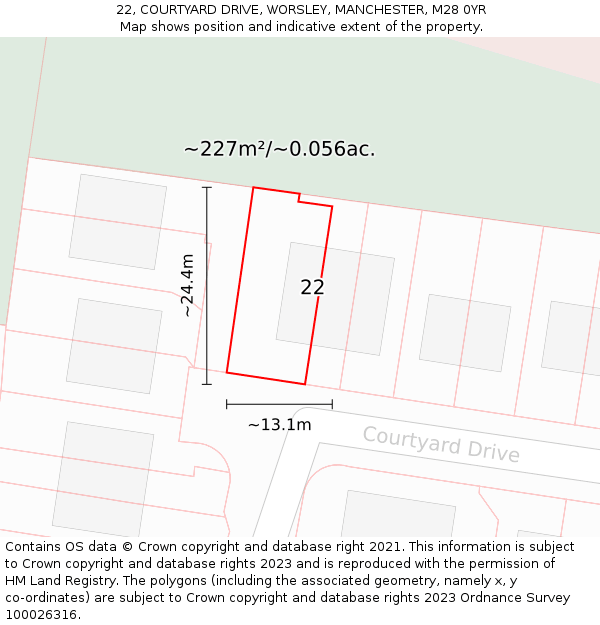 22, COURTYARD DRIVE, WORSLEY, MANCHESTER, M28 0YR: Plot and title map