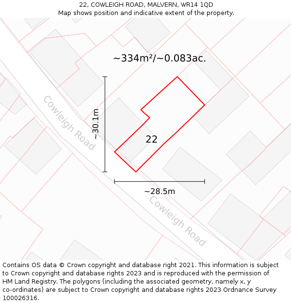 22, COWLEIGH ROAD, MALVERN, WR14 1QD: Plot and title map