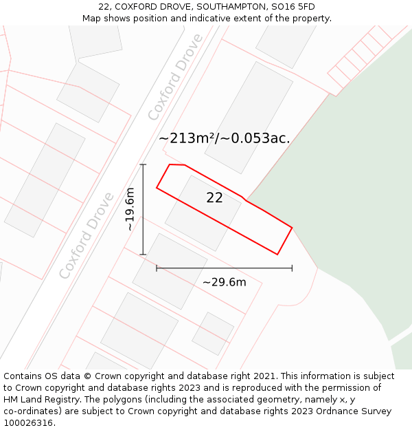 22, COXFORD DROVE, SOUTHAMPTON, SO16 5FD: Plot and title map