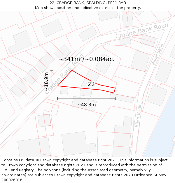 22, CRADGE BANK, SPALDING, PE11 3AB: Plot and title map