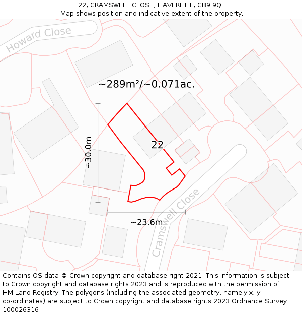 22, CRAMSWELL CLOSE, HAVERHILL, CB9 9QL: Plot and title map