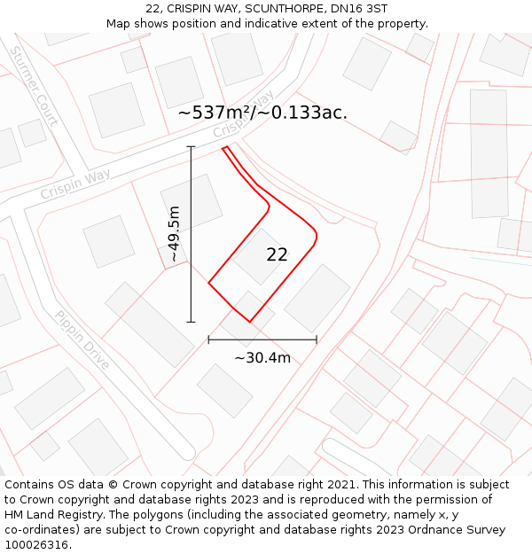 22, CRISPIN WAY, SCUNTHORPE, DN16 3ST: Plot and title map