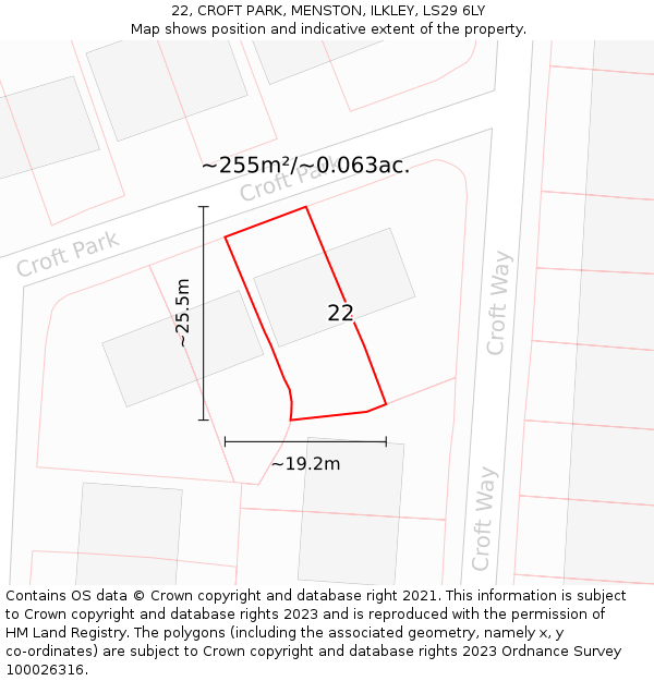 22, CROFT PARK, MENSTON, ILKLEY, LS29 6LY: Plot and title map