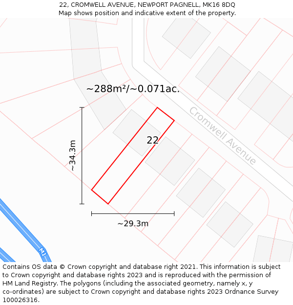 22, CROMWELL AVENUE, NEWPORT PAGNELL, MK16 8DQ: Plot and title map