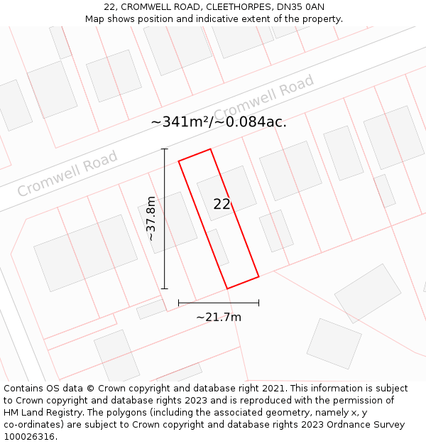 22, CROMWELL ROAD, CLEETHORPES, DN35 0AN: Plot and title map