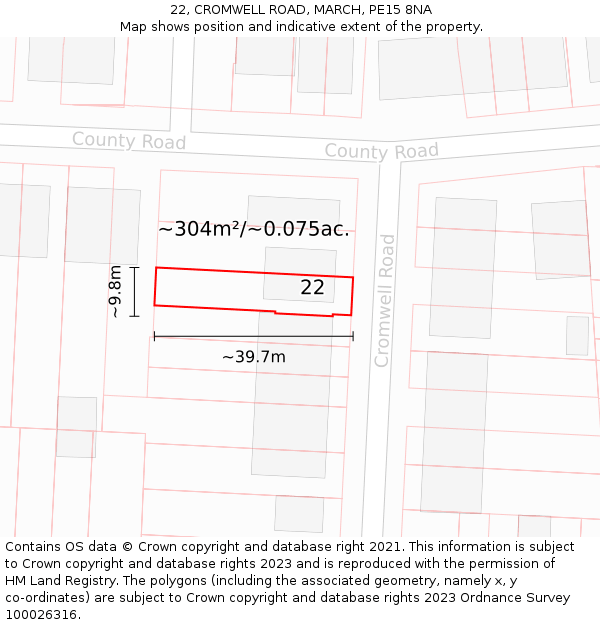 22, CROMWELL ROAD, MARCH, PE15 8NA: Plot and title map