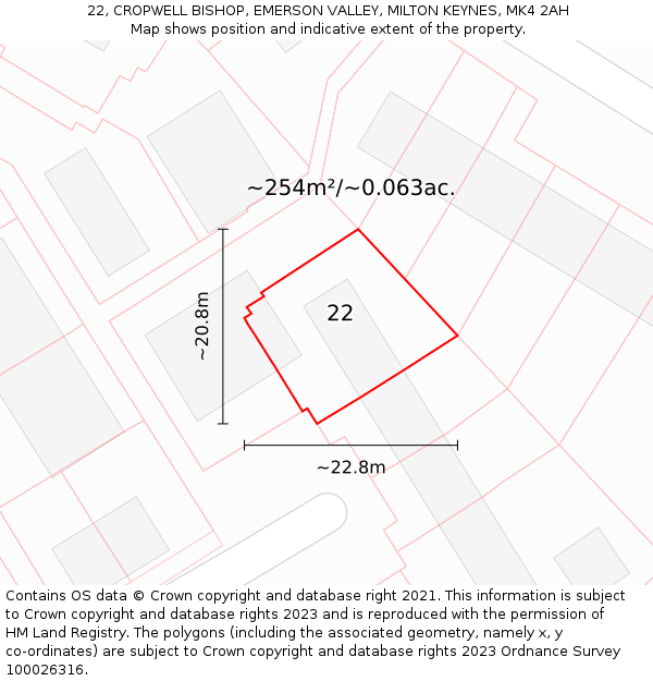 22, CROPWELL BISHOP, EMERSON VALLEY, MILTON KEYNES, MK4 2AH: Plot and title map