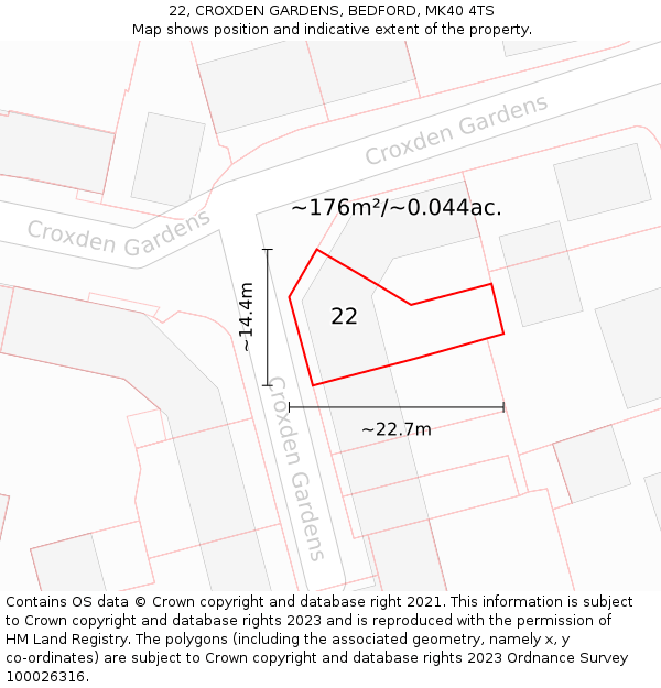 22, CROXDEN GARDENS, BEDFORD, MK40 4TS: Plot and title map