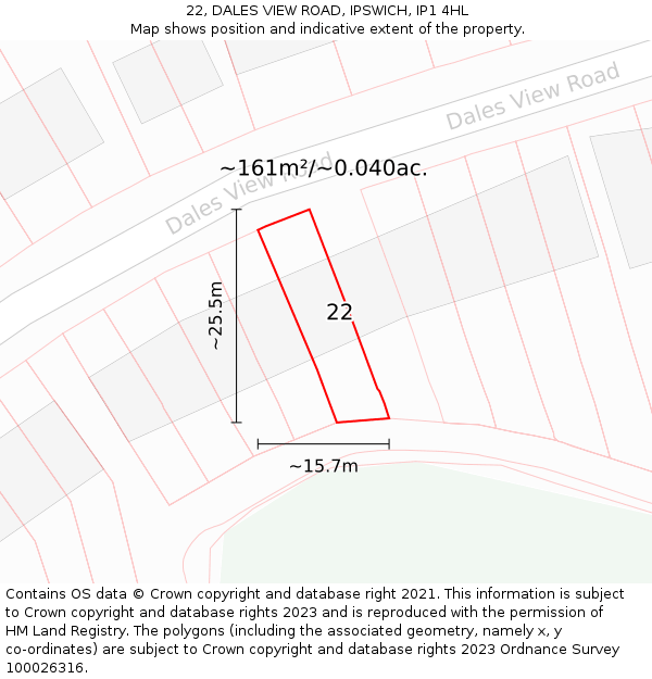 22, DALES VIEW ROAD, IPSWICH, IP1 4HL: Plot and title map