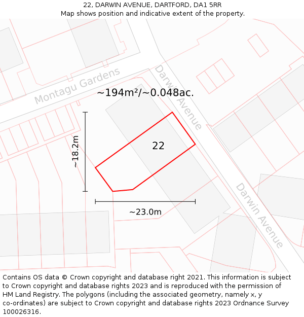 22, DARWIN AVENUE, DARTFORD, DA1 5RR: Plot and title map