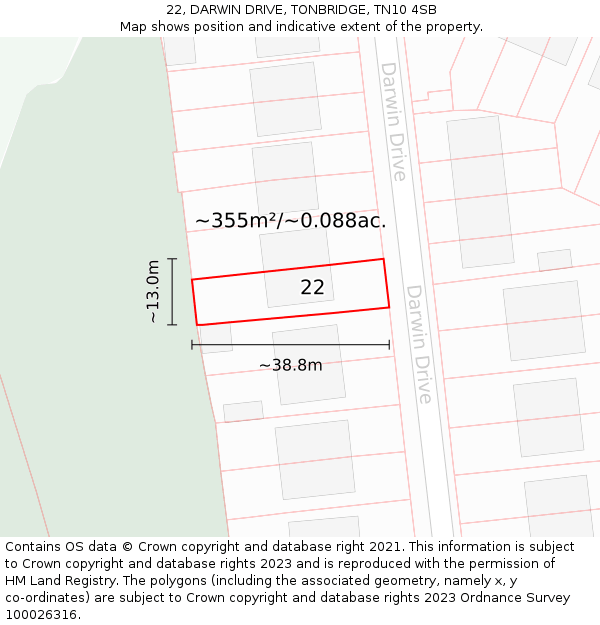 22, DARWIN DRIVE, TONBRIDGE, TN10 4SB: Plot and title map