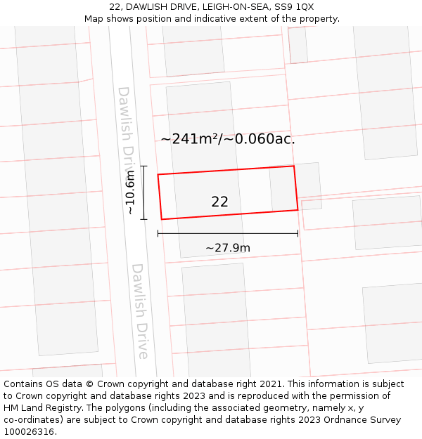 22, DAWLISH DRIVE, LEIGH-ON-SEA, SS9 1QX: Plot and title map