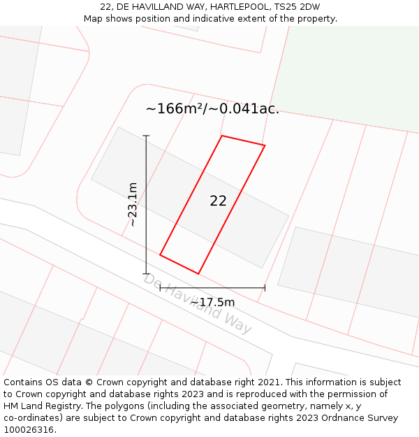 22, DE HAVILLAND WAY, HARTLEPOOL, TS25 2DW: Plot and title map