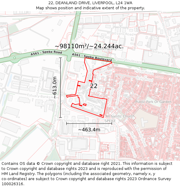 22, DEANLAND DRIVE, LIVERPOOL, L24 1WA: Plot and title map