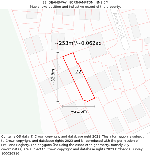 22, DEANSWAY, NORTHAMPTON, NN3 5JY: Plot and title map