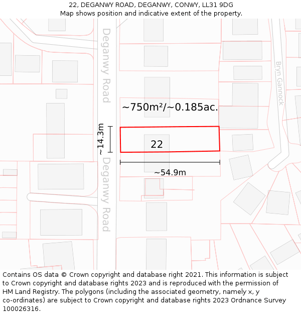 22, DEGANWY ROAD, DEGANWY, CONWY, LL31 9DG: Plot and title map
