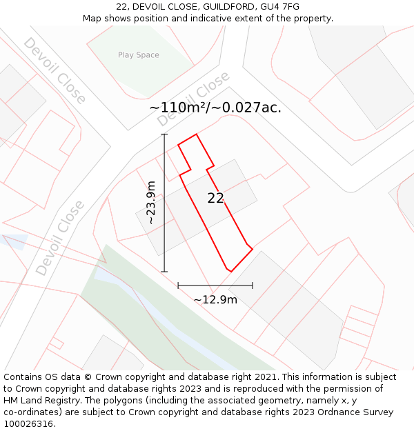 22, DEVOIL CLOSE, GUILDFORD, GU4 7FG: Plot and title map