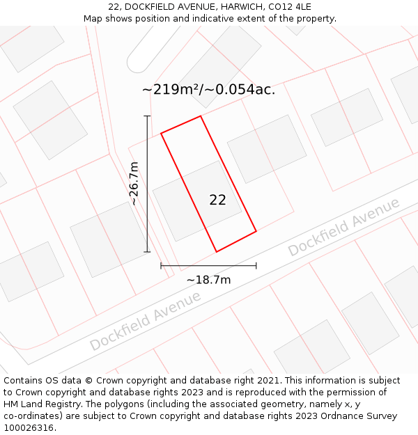 22, DOCKFIELD AVENUE, HARWICH, CO12 4LE: Plot and title map