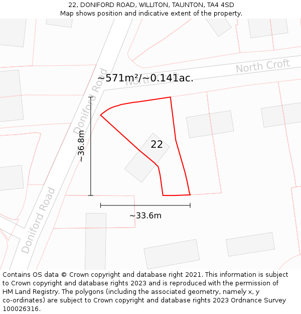 22, DONIFORD ROAD, WILLITON, TAUNTON, TA4 4SD: Plot and title map