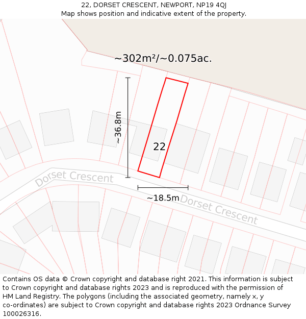 22, DORSET CRESCENT, NEWPORT, NP19 4QJ: Plot and title map