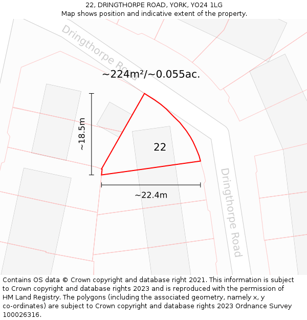 22, DRINGTHORPE ROAD, YORK, YO24 1LG: Plot and title map