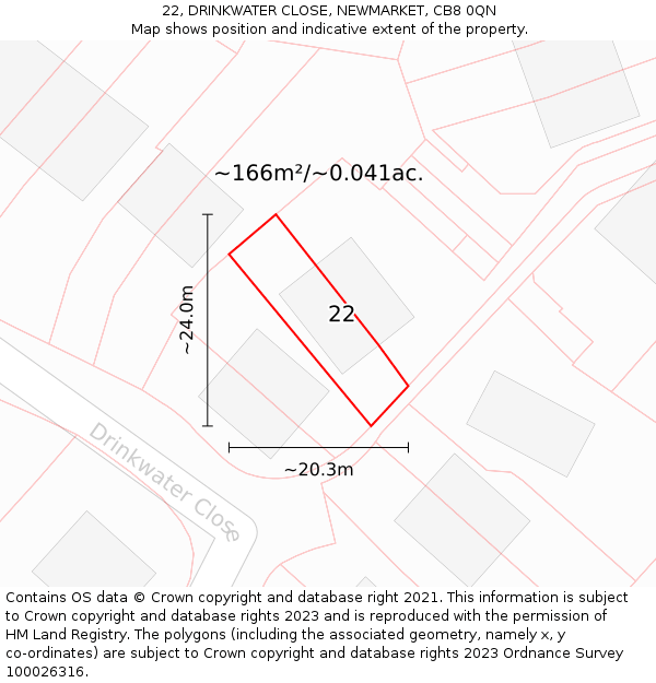 22, DRINKWATER CLOSE, NEWMARKET, CB8 0QN: Plot and title map