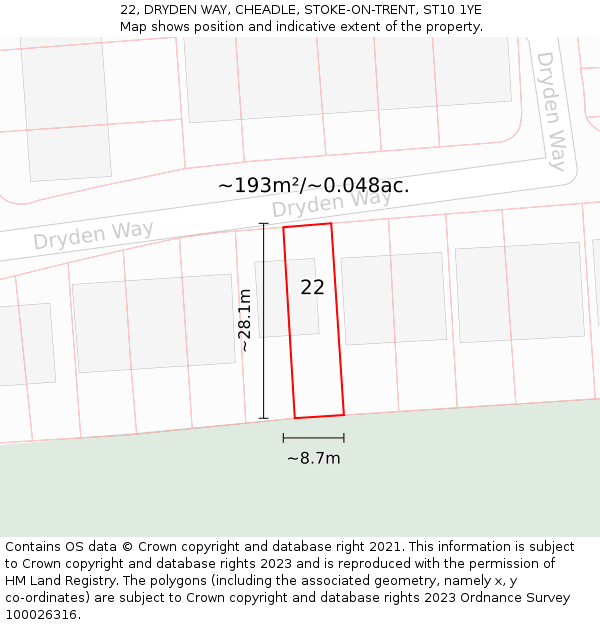 22, DRYDEN WAY, CHEADLE, STOKE-ON-TRENT, ST10 1YE: Plot and title map