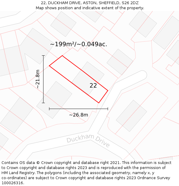 22, DUCKHAM DRIVE, ASTON, SHEFFIELD, S26 2DZ: Plot and title map