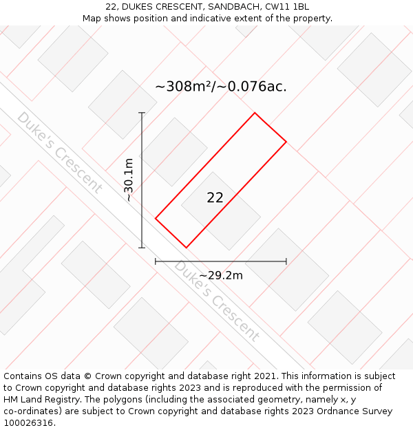 22, DUKES CRESCENT, SANDBACH, CW11 1BL: Plot and title map