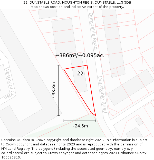 22, DUNSTABLE ROAD, HOUGHTON REGIS, DUNSTABLE, LU5 5DB: Plot and title map