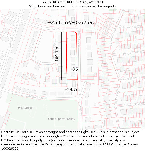 22, DURHAM STREET, WIGAN, WN1 3YN: Plot and title map