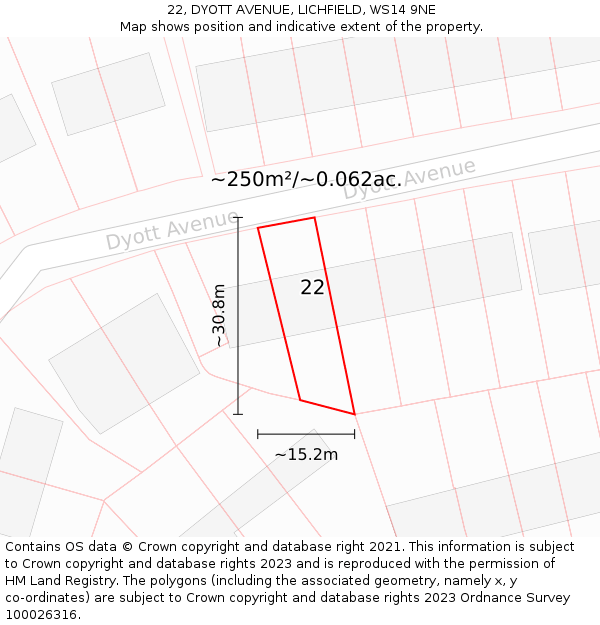 22, DYOTT AVENUE, LICHFIELD, WS14 9NE: Plot and title map