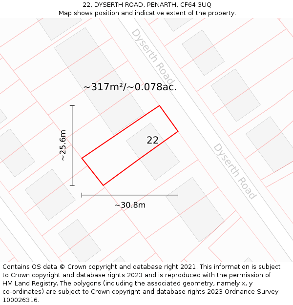 22, DYSERTH ROAD, PENARTH, CF64 3UQ: Plot and title map