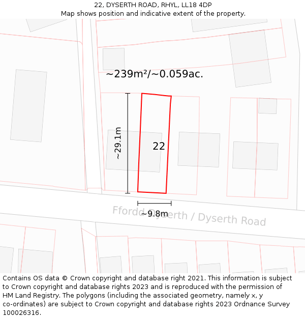 22, DYSERTH ROAD, RHYL, LL18 4DP: Plot and title map