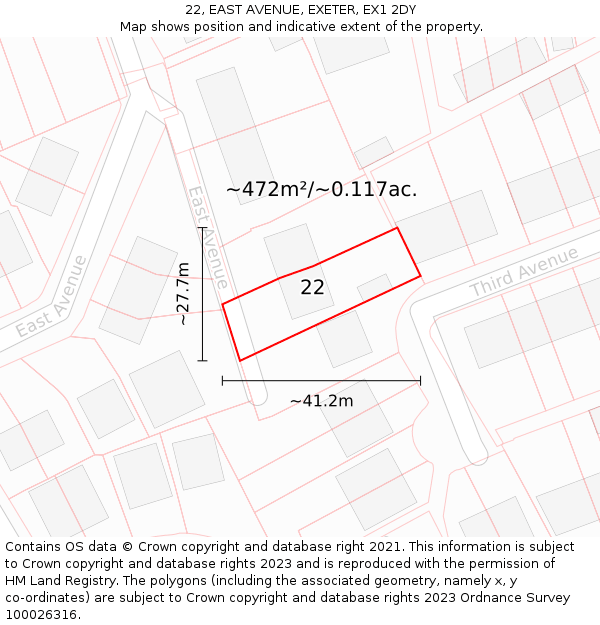 22, EAST AVENUE, EXETER, EX1 2DY: Plot and title map