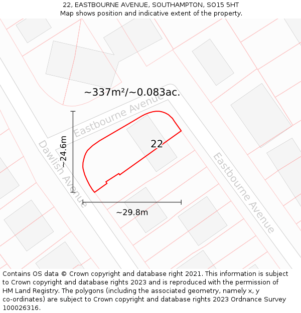 22, EASTBOURNE AVENUE, SOUTHAMPTON, SO15 5HT: Plot and title map