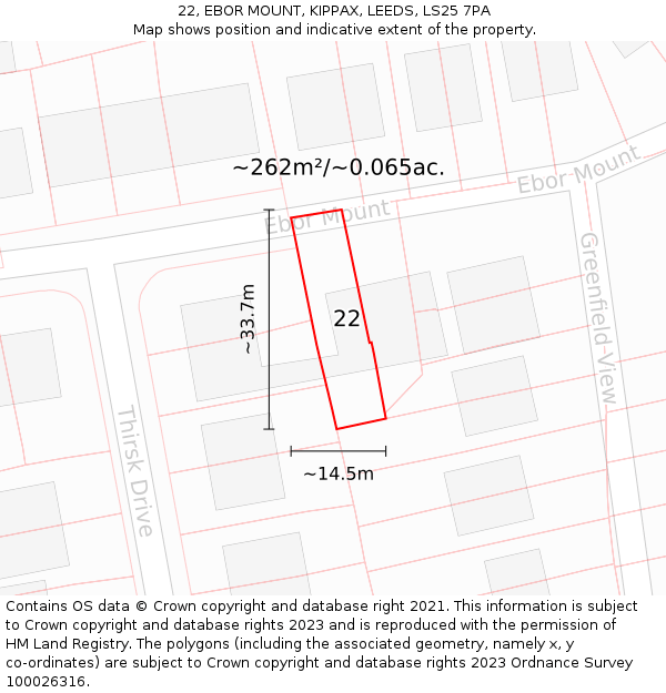 22, EBOR MOUNT, KIPPAX, LEEDS, LS25 7PA: Plot and title map