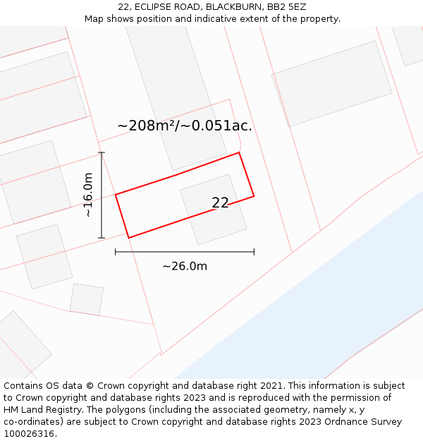 22, ECLIPSE ROAD, BLACKBURN, BB2 5EZ: Plot and title map