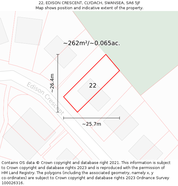 22, EDISON CRESCENT, CLYDACH, SWANSEA, SA6 5JF: Plot and title map