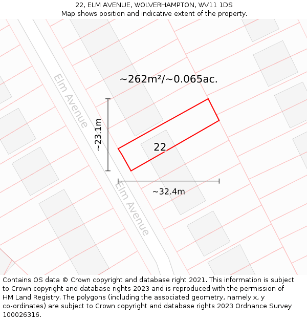 22, ELM AVENUE, WOLVERHAMPTON, WV11 1DS: Plot and title map