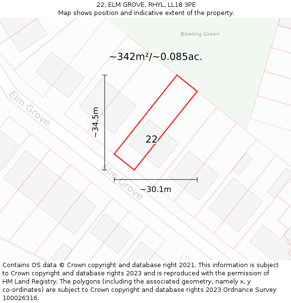 22, ELM GROVE, RHYL, LL18 3PE: Plot and title map