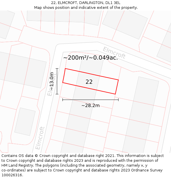 22, ELMCROFT, DARLINGTON, DL1 3EL: Plot and title map