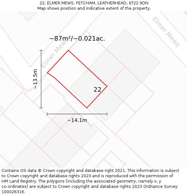 22, ELMER MEWS, FETCHAM, LEATHERHEAD, KT22 9DN: Plot and title map