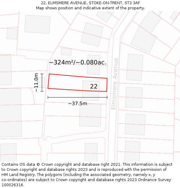 22, ELMSMERE AVENUE, STOKE-ON-TRENT, ST3 3AF: Plot and title map