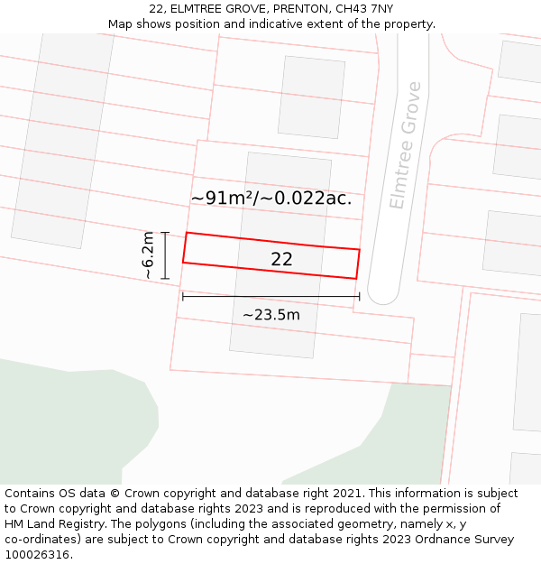 22, ELMTREE GROVE, PRENTON, CH43 7NY: Plot and title map