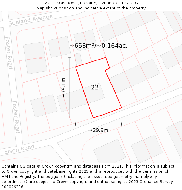 22, ELSON ROAD, FORMBY, LIVERPOOL, L37 2EG: Plot and title map