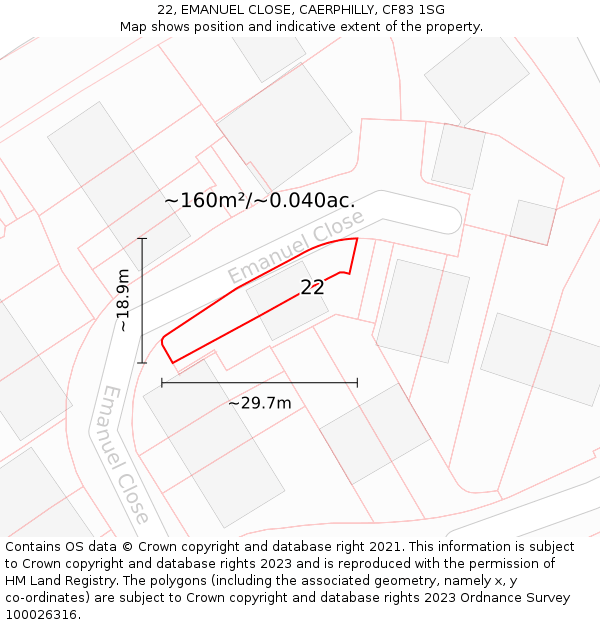 22, EMANUEL CLOSE, CAERPHILLY, CF83 1SG: Plot and title map