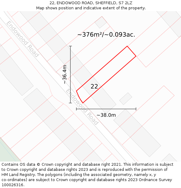 22, ENDOWOOD ROAD, SHEFFIELD, S7 2LZ: Plot and title map